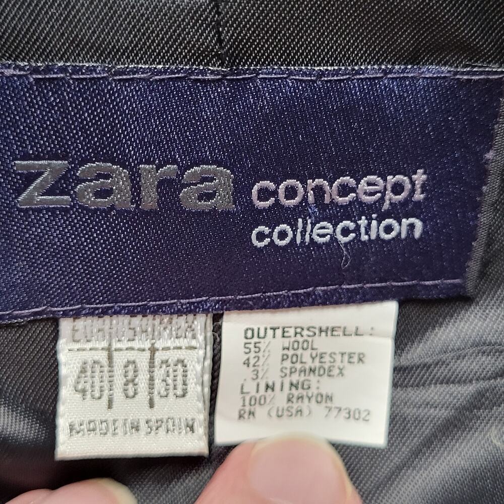 Vintage Zara Brown Tweed Striped 3 Button 3 Pocket Blazer Made in Spain Sze 8 - Picture 9 of 9